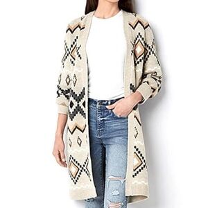 a.n.a Beige and Black Geometric Cardigan